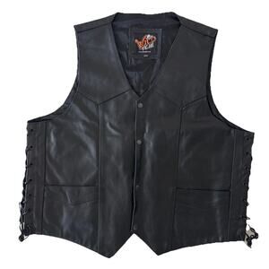 Wild Wear Black Leather Biker Motorcycle vest 4 XL